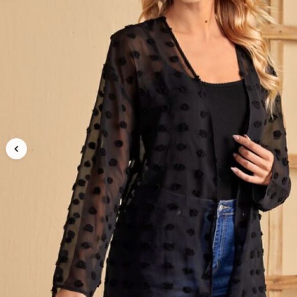 NEW! Pretty Black Shirt Swiss Dot Open Front Kimono Women's Size Med (8-10) Boho - Picture 3 of 4